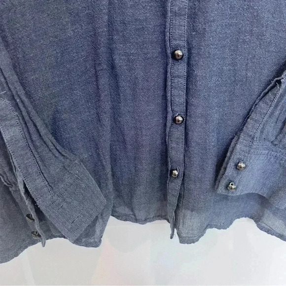 Free People Chambray Shirt Sheer Long Flowy Button Down Tunic Blouse Top Size XS - Picture 4 of 6